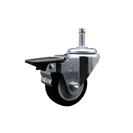 Service Caster 3'' Black Poly Wheel Swivel 7/16'' Grip Ring Stem Caster with Brake SCC-GR20S314-PPUB-BLK-PLB-716138